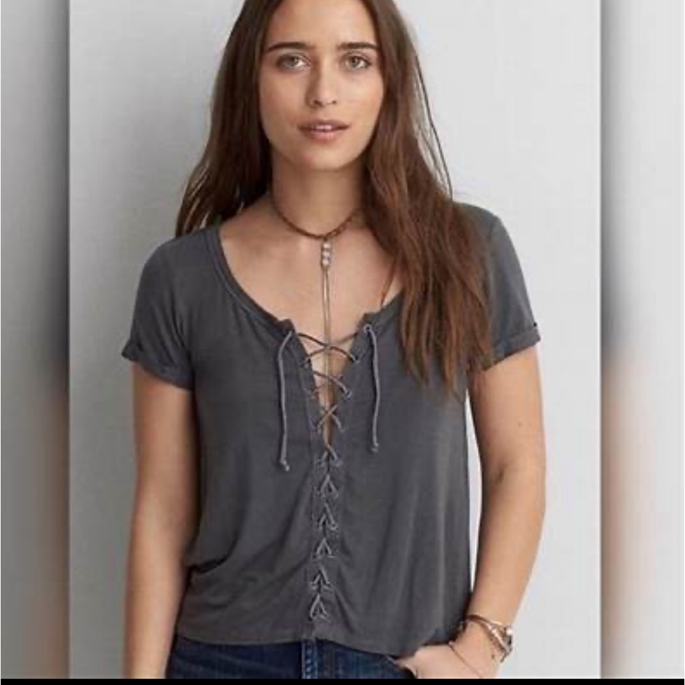 American Eagle Lace Up TShirt